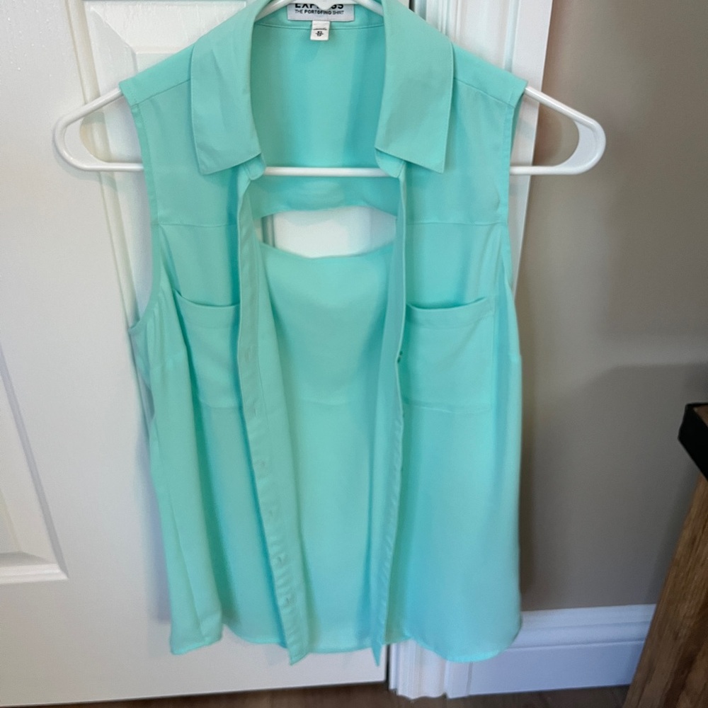 Express Portofino light aqua blue sleeveless top size xs